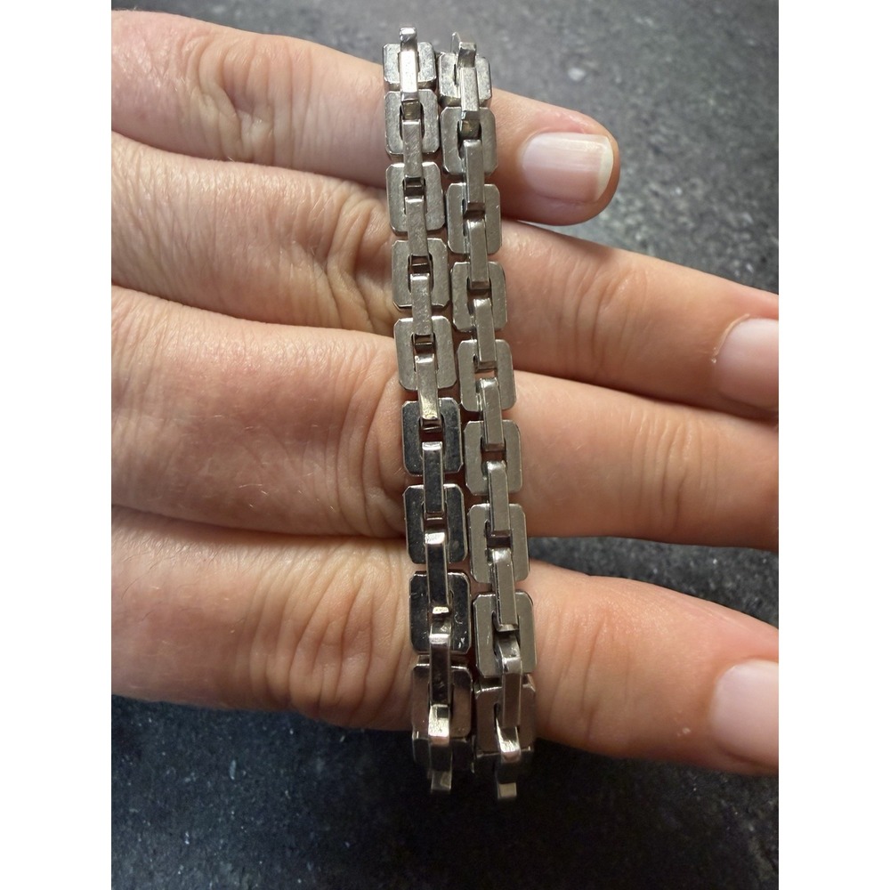 Vintage Signed KRAMER Silver Tone Multi Strand Gate Link Bracelet 7" Mid Century - Picture 5 of 7